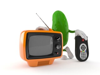 Canvas Print - Cucumber character with tv set and remote