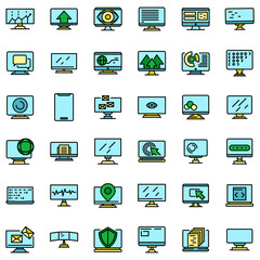 Poster - Monitor icons set. Outline set of monitor vector icons thin line color flat on white