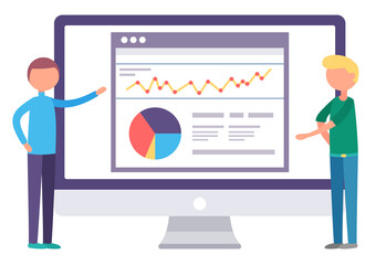 Fototapete - Web analytics information and development website statistic. Web CMS analysis measure, product testing technology, big data analytics. Dashboard site seo optimization. Digital marketing reports, flat