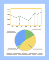 Fototapete - Board with business analytics information. Diagram with colorful segments and graphic for project report. Designed statistics and financial charts for presentation. Vector illustration in flat style