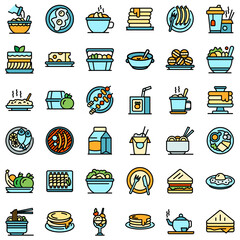 Poster - Lunch icons set. Outline set of lunch vector icons thin line color flat on white