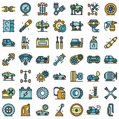 Poster - Car mechanic icons set. Outline set of car mechanic vector icons thin line color flat on white