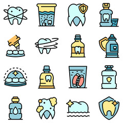 Sticker - Tooth rinse icons set. Outline set of tooth rinse vector icons thin line color flat on white