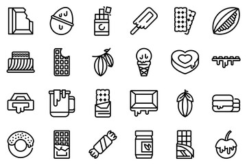 Poster - Chocolate icons set. Outline set of chocolate vector icons for web design isolated on white background
