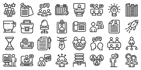 Sticker - Meeting icons set. Outline set of meeting vector icons for web design isolated on white background