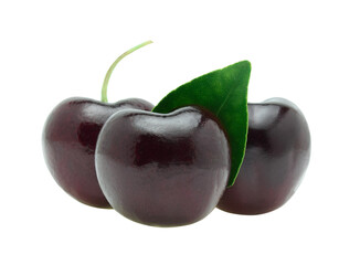 Ripe black cherries Isolated on a white background.