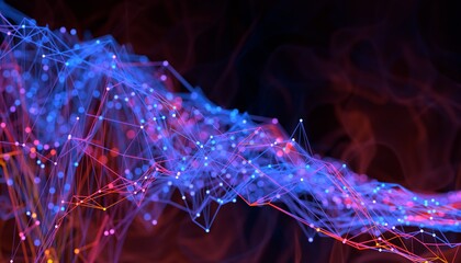 Poster - Abstract background with mesh or plexus and shallow DOF. Technology concept. 3D render / rendering