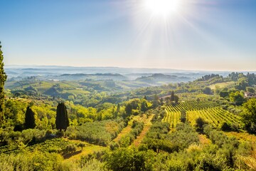 Wall Mural - View from town of San Gimignano to valley, Italy