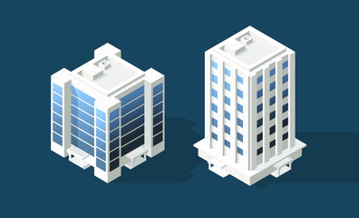 Poster - Isometric High Quality City Building with Shadows on Colored Background . Isolated Vector Elements