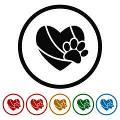 Poster - Heart with animals footprint icon, color set