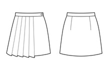 Technical Drawing Sketch Skirt With Pleats Vector Illustration.