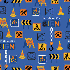 Poster - Seamless pattern vector of construction signs construction tools