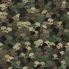 Camouflage Green And Brown Scull Silhouettes Seamless Pattern Background