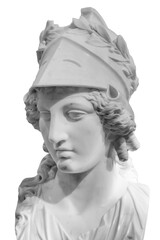 Wall Mural - Greek ancient statue of goddess Athena. Woman marble head in helmet sculpture isolated on white