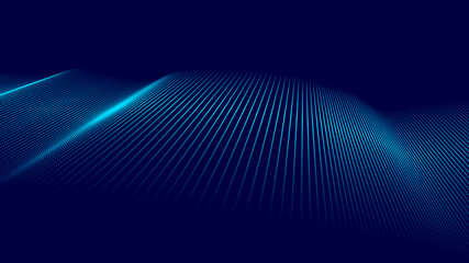 Poster - abstract wave with moving dots. flow of particles. cyber technology illustration. big data stream.