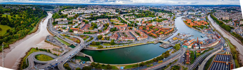Aerial panorama of the city of Bristol - obrazy, fototapety, plakaty 