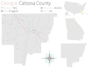  Large and detailed map of Catoosa county in Georgia, USA.
