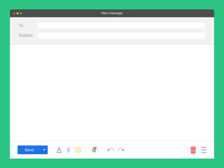 Fototapete - Mail mockup window. Blank feedback form in browser. New message template. Mockup of browser window for contact form. Vector EPS 10.