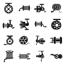 Fishing Reel Icons Set. Simple Set Of Fishing Reel Vector Icons For Web Design On White Background