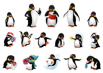 Poster - Penguin icons set. Cartoon set of penguin vector icons for web design