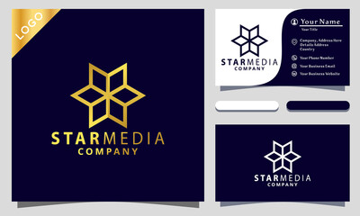 minimalist elegant, gold six point star logo design inspiraton, business card