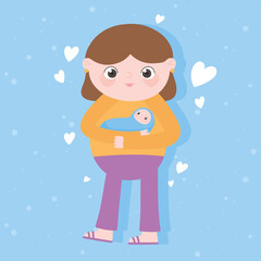 Poster - pregnancy and maternity, cute mom carrying baby cartoon