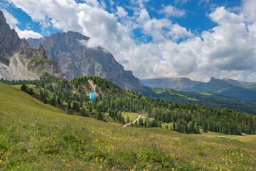 Wall Mural - paraglider in a mountainous alps landscape