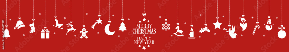 hanging christmas icons and new year greetings - obrazy, fototapety, plakaty 