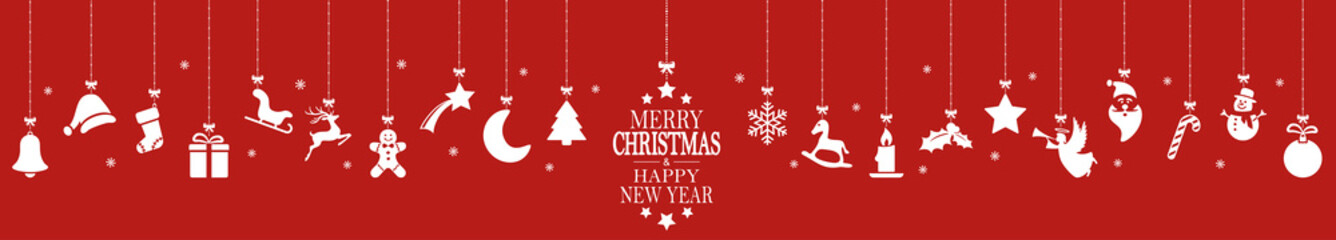 Wall Mural - hanging christmas icons and new year greetings