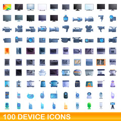 Poster - 100 device icons set. Cartoon illustration of 100 device icons vector set isolated on white background
