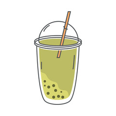 Sticker - tea, cold fresh beverage takeaway cup with straw line and fill