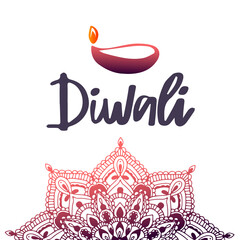 Wall Mural - Happy Diwali handwritten lettering. Modern hand drawn calligraphy isolated on white background for your poster, postcard, invitation or greeting card design.