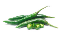 Green Chili Pepper On White Background