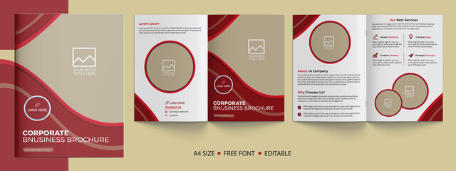 Corporate bifold brochure for your business. Brochure templete. Catalog design. Company profile. Booklet template. Annual report. minimalist design and fully editable.	