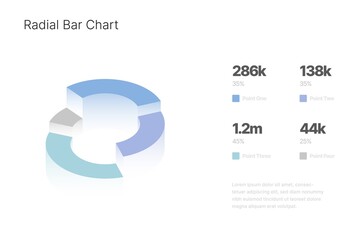 Poster - Infographic with isometric element for business layout, presentation template and finance report. Data visualization with Radial Bar Chart.