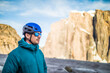 © Cavan Images - Portrait of climber in mountains wearing blue.