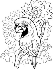 Wall Mural - cute cartoon parrot, coloring book, funny illustration