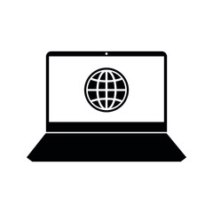 Wall Mural - Globe on screen of laptop icon flat style in trendy design isolated. vector illustration