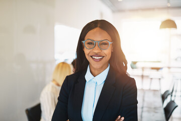 African businesswoman in an office boardroom