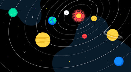  Solar system - colorful flat design style illustration