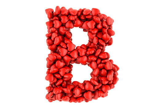 Letter B from red hearts, 3D rendering