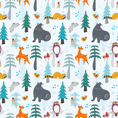 Poster - winter in the woodland Seamless Pattern for kids