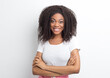 © Oleksandr - African happy girl on a white background. Black young smiling woman with curly hair.