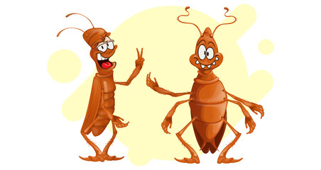 two funny cockroaches in a cartoon performance