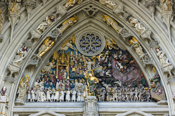 Wall Mural - sculpture on the tympanum of the main portal of the cathedral, in Bern, Switzerland