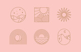 Fototapeta Boho - Vector set of linear boho icons and symbols - sun logo design templates  - abstract design elements for decoration in modern minimalist style for social media posts