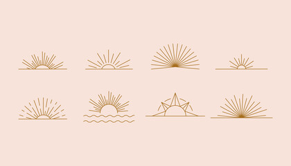 vector set of linear boho icons and symbols - sun logo design templates - abstract design elements f