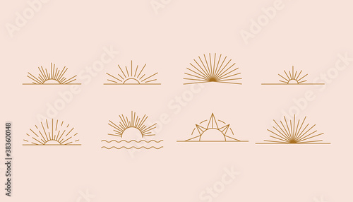 Fotomural Vector set of linear boho icons and symbols - sun logo design templates - abstr