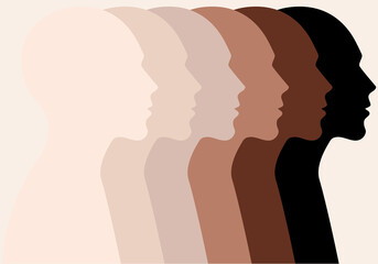 Poster - male faces, profile silhouettes, skin colors, vector