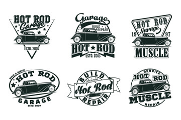 Vintage monochrome Hot Rod garage logo design